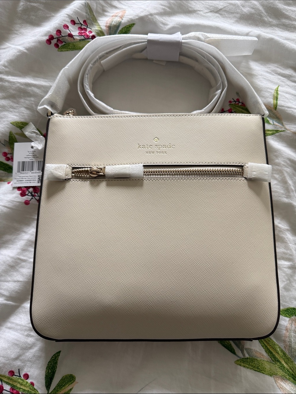 kate spade Cream Saffiano Crossbody with Gold Zip